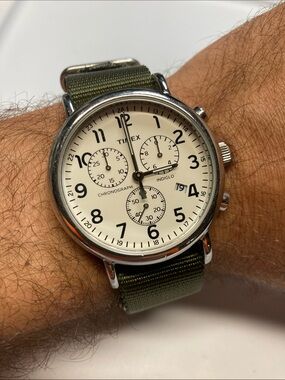 Timex Men’s Olive Nylon Strap Chronograph Watch with Cream Dial